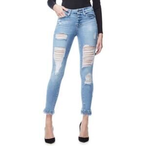 GOOD AMERICAN Jeans Good Legs •16• Cigarette Ankle Fray Fringe Distressed